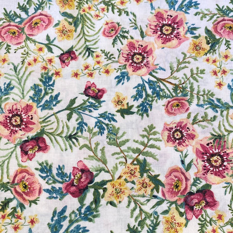 Remnant 040403 0.7m 100% Cotton Countryside Flowers - 114cm Wide