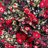 Fine Needlecord - Red and Green Floral Bursts - Red/Black - Sold by Half Metre