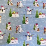 100% Cotton - Christmas - Snowman Scenery - £6.50 Per Metre - Sold by Half Metre