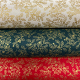 100% Cotton  - Christmas - Metallic Holly Leaves Outline - Select Colour - £8.50 Per Metre - Sold by Half Metre