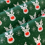 Christmas Polycotton Prints - Rudolph & Snowflake - Green - £3.00 Per Metre - Sold by Half Metre