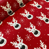 Christmas Polycotton Prints - Rudolph & Snowflake - Red - £3.00 Per Metre - Sold by Half Metre