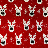 Christmas Polycotton Prints - Rudolph & Snowflake - Red - £3.00 Per Metre - Sold by Half Metre