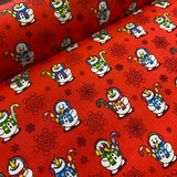 Christmas Polycotton Prints - Funky 80s Snowmen - £3.00 Per Metre - Sold by Half Metre