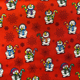 Christmas Polycotton Prints - Funky 80s Snowmen - £3.00 Per Metre - Sold by Half Metre