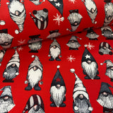 Christmas Brushed French Terry Jersey - Red Gnomes  - £14.50 Per Metre - Sold By Half Metre