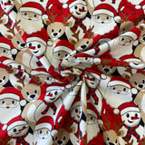Brushed French Terry Jersey - Festive Santa Snowy and Friends  - £14.50 Per Metre - Sold By Half Metre