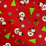 100% Cotton Poplin  - Christmas - Snowman And Trees - £6.50 Per Metre -  Sold by Half Metre