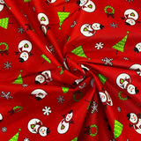 100% Cotton Poplin  - Christmas - Snowman And Trees - £6.50 Per Metre -  Sold by Half Metre