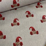 Christmas Linen look - Red Gonk - £10.50 Per Metre - Sold By Half Metre