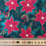 100% Craft Cotton- Christmas Poinsettia Designs - Select Design - £8.50 Per Metre - Sold by Half Metre