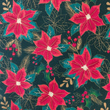 100% Craft Cotton- Christmas Poinsettia Designs - Select Design - £8.50 Per Metre - Sold by Half Metre