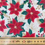 100% Craft Cotton- Christmas Poinsettia Designs - Select Design - £8.50 Per Metre - Sold by Half Metre
