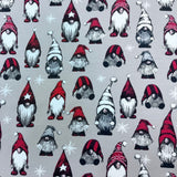 Christmas Brushed French Terry Jersey - Light Grey Gnomes  - £14.50 Per Metre - Sold By Half Metre