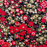 Fine Needlecord - Red and Green Floral Bursts - Red/Black - Sold by Half Metre
