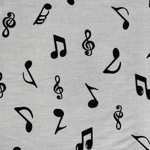 100% Cotton Poplin - Music Notes - White - Sold by Half Meter