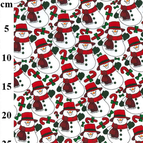 snowmen and candy canes polycotton fabric