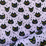 Halloween Polycotton Print - Cat Faces - Lilac - £3.00 Per Metre - Sold by Half Metre