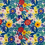 Polycotton Print - Floral Fields - White - £3.00 Per Metre -  Sold by Half Metre