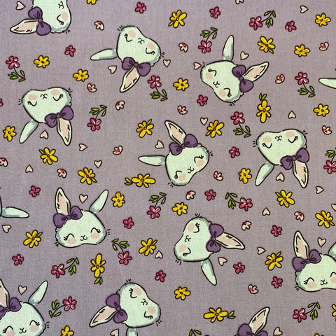 Kayes Textiles animal print bunny Easter cute lilac rabbit 100% cotton dressmaking Southend Westcliff sewing fabric craft clothes pattern fabric shops Metre discount cheap 