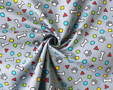 PAWS AND BONES AND MULTICOLOURED SHAPES - Select Colour - £4.00 Per Metre - Sold By Half Meter