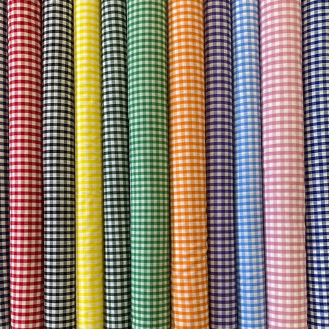 A selection of 1" gingham polycotton fabrics in various colours. Kayes Textiles Fabrics. 