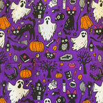 Remnant 081001 0.5m Halloween cats and pumpkins Purple - 114 Wide