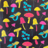 Polycotton Children's Print - Magical Mushrooms - Black - £3.00 Per Metre - Sold by Half Metre