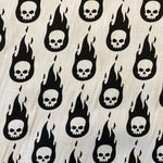 Polycotton Children's Print - Flaming Skulls - White - £3.00 Per Metre - Sold by Half Metre