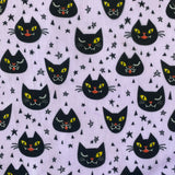 Halloween Polycotton Print - Cat Faces - Lilac - £3.00 Per Metre - Sold by Half Metre