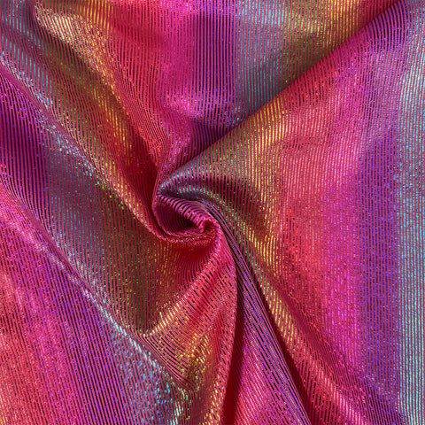 Jersey Rainbow Foil - Pink  - Sold By Half Metre