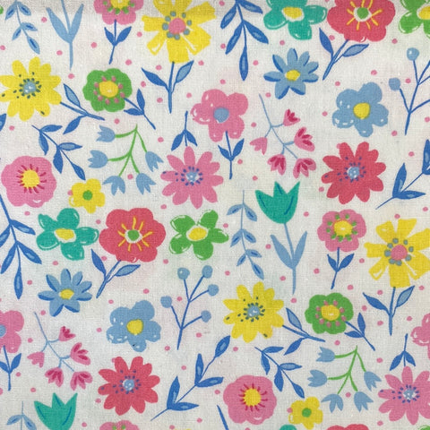 Pastel floral white background pretty Kayes 100% cotton dressmaking Southend Westcliff sewing fabric craft clothes pattern fabric shops Metre discount cheap 