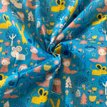 Polycotton Children's Print - Woodland Cuties - Turquoise - £3.00 Per Metre - Sold by Half Metre