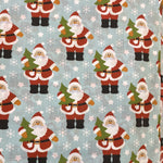 Remnant 091103 1m Polycotton Christmas - Santa light blue - 115cm Wide