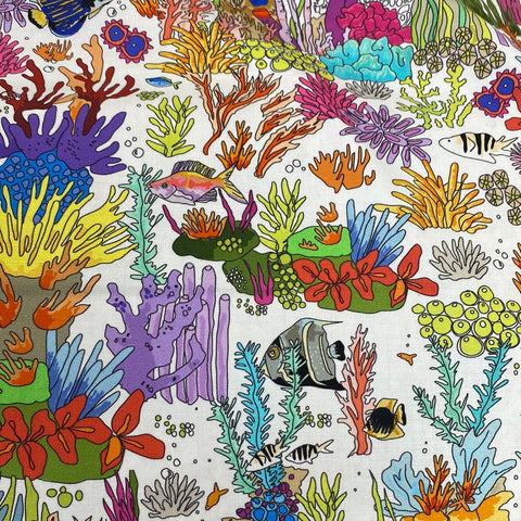 Multicoloured bright colours underwater fish sea coral 100% cotton fabric Kaye’s textiles dressmaking craft patchwork  Southend Westcliff discount cheap