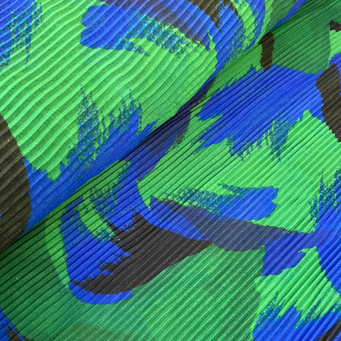 Pleated Polyester - Blue/Green Splash - £10.00 Per Metre - Sold By Half Metre