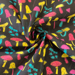 Polycotton Children's Print - Magical Mushrooms - Black - £3.00 Per Metre - Sold by Half Metre