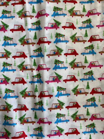 Remnant 170102 1m 100% Cotton Christmas Driving home for Chritmas  - 114cm wide