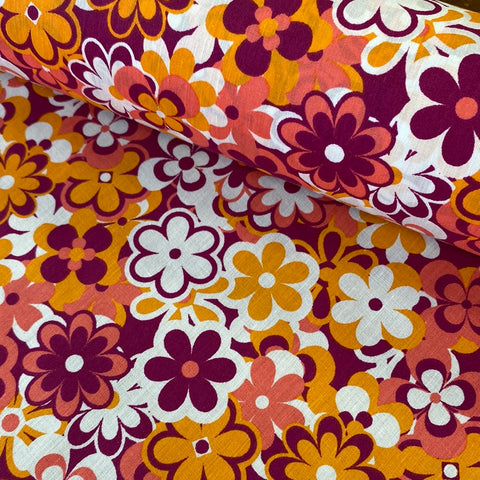 Polycotton Print - Groovy Flowers - £3.80 Per Metre -  Sold by Half Metre