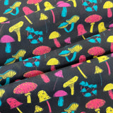 Polycotton Children's Print - Magical Mushrooms - Black - £3.00 Per Metre - Sold by Half Metre