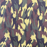 A traditional camouflage print in greens and black. Kayes Textiles Fabrics.