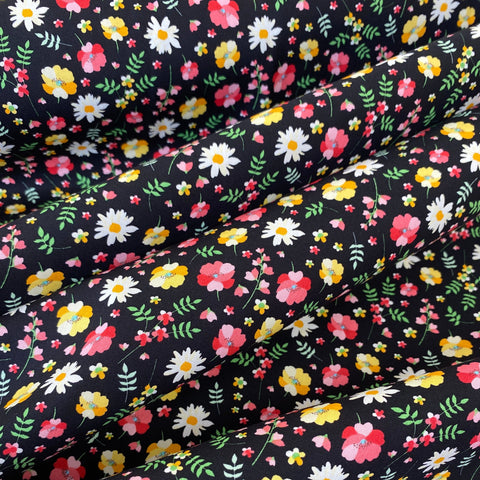 100% Cotton - Black Summer Floral - £6.50 Per Metre - Sold by Half Metre