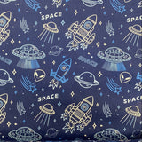 Polycotton Print - Space Rockets - Blue - £3.00 Per Metre - Sold by Half Metre