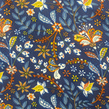 100% Viscose - Bold Floral Stem - Navy - Sold By Half Metre