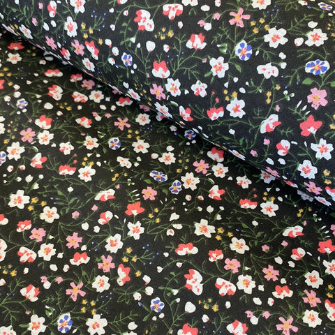 Remnant 28103 0.55m Polycotton Ditsy floral Black - 112cm Wide