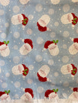 Remnant 300906 1m 100% Cotton Christmas Santa Face Blue  - 114cm wide