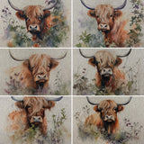 Linen look Panels - Highland Cow - £2.50 Each - Select Design