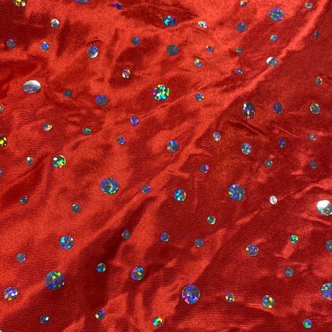 ** Remnant 170102 2.3m Sequin Satin Red/Silver - 140cm wide approx