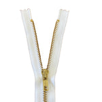 YKK 11" Metal Closed End Zip - Gold Teeth, White Tape