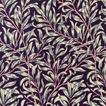 A damson cotton fabric with a willow design all over. Kayes Textiles Fabrics.